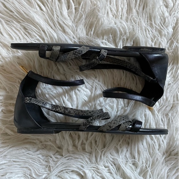 Cole Haan Black Mercer Leather Snake Print Embossed Gladiator Sandals EUC 8.5 - Picture 5 of 10